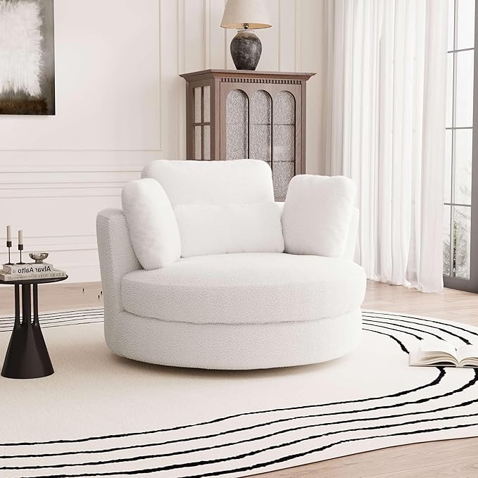 Aoiy & Wifon 50.2'' W Oversized Swivel Barrel Chair, Ivory Swivel Accent Chair - Image 6