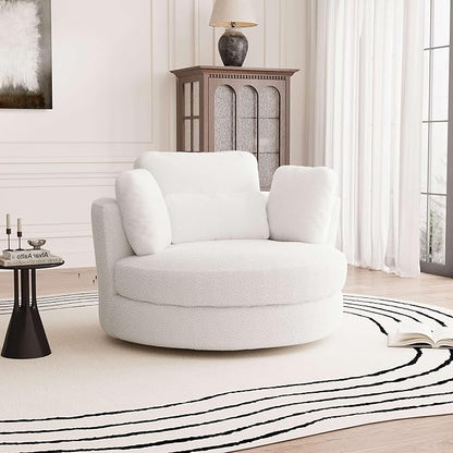 Aoiy & Wifon 50.2'' W Oversized Swivel Barrel Chair, Ivory Swivel Accent Chair - Image 6