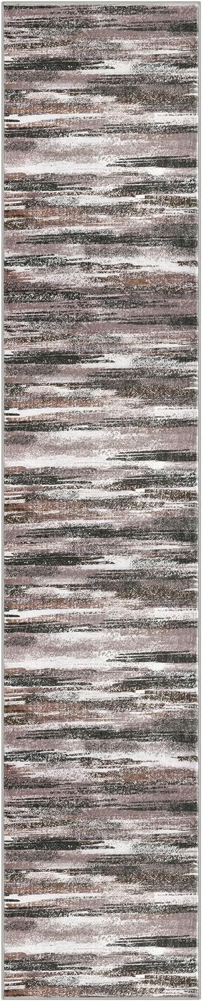Modern Abstract Runner Rug 2.6x14, Dark Light Brown White Washable Long Kitchen - Image 8