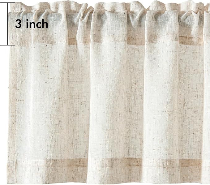 Linen Valance for Windows 2 Panels, Natural Ivory Rod Pocket Light Filtering - Image 6