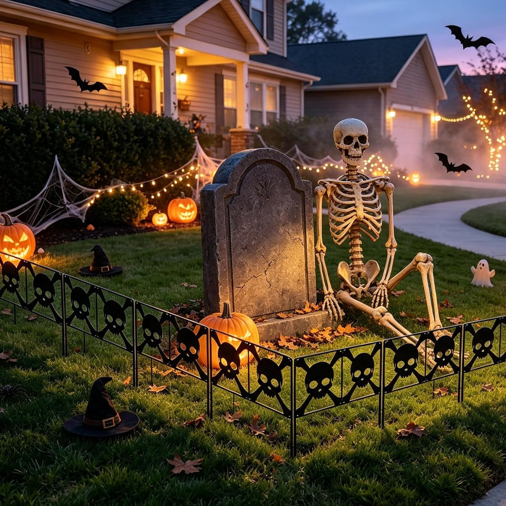 8Pcs Metal Halloween Skeleton Fence Panels 15.7x12.6'' Graveyard Yard...