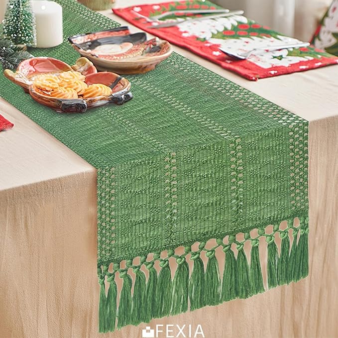 FEXIA Green Table Runner with Tassels - Image 4