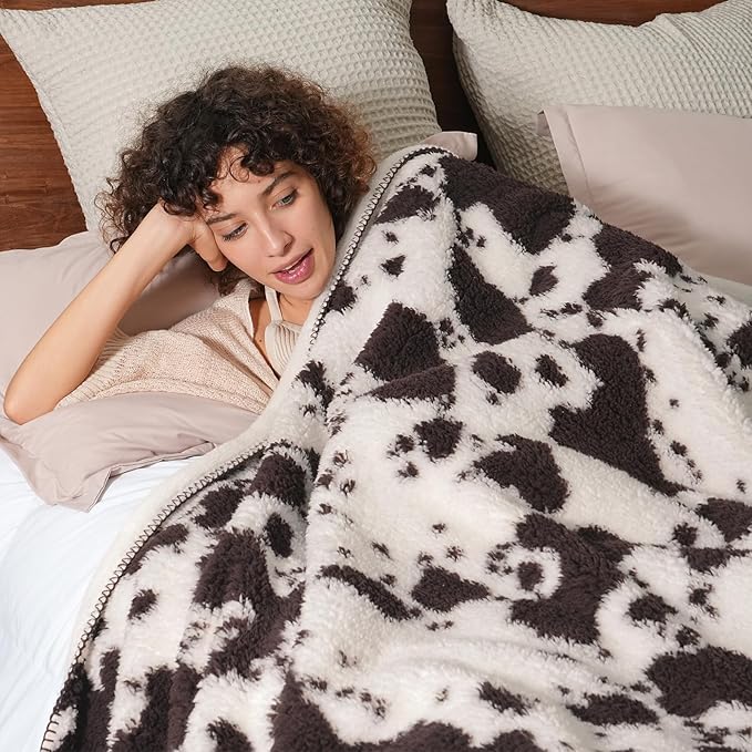 PHF Cute Cow Print Sherpa Throw Blanket - Image 3