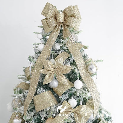 HUIHUANG Champagne Gold Christmas Ribbon 4 inch Glitter Wired Ribbon Diamond - Image 5