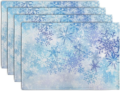 Blue Snowflake Winter Placemats Set of 4 Xmas Snow Place Mat Merry Christmas by Wnoesat