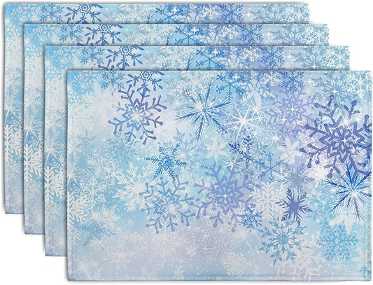 Blue Snowflake Winter Placemats Set of 4 Xmas Snow Place Mat Merry Christmas by Wnoesat