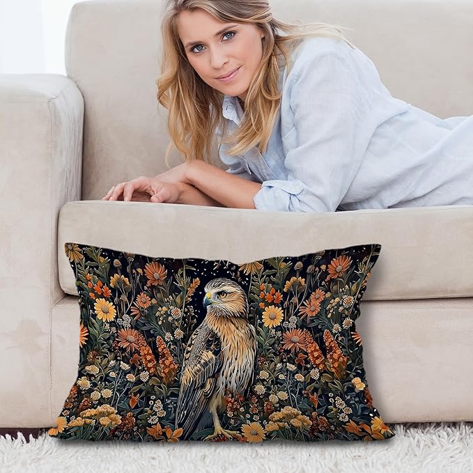Boho Moody Eagle Floral Pillow Covers 12x20, Dark Academia Room Decor, Dark - Image 5