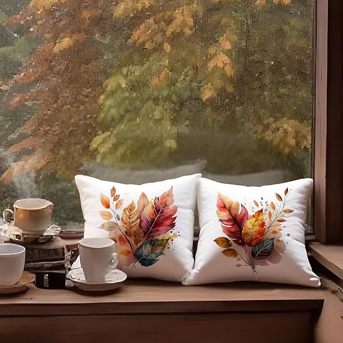 Rustic Fall Leaves Pillow Covers 18x18, Fall Home Decor, Watercolor Farmhouse - Image 5