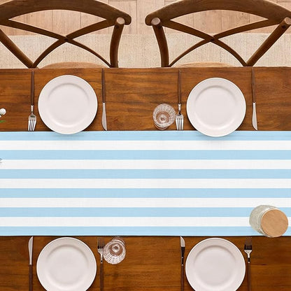 Light Blue and White Cabana Striped Table Runner Coastal Theme Wedding Party - Image 4
