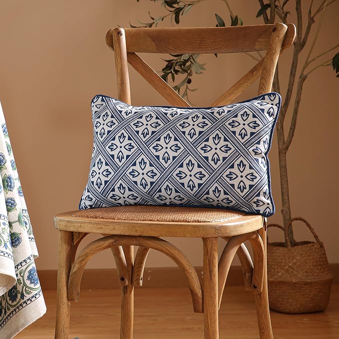 patdrea Designer Throw Pillow Covers Set of 2, Chinoiserie Blue Elegant Linen - Image 2