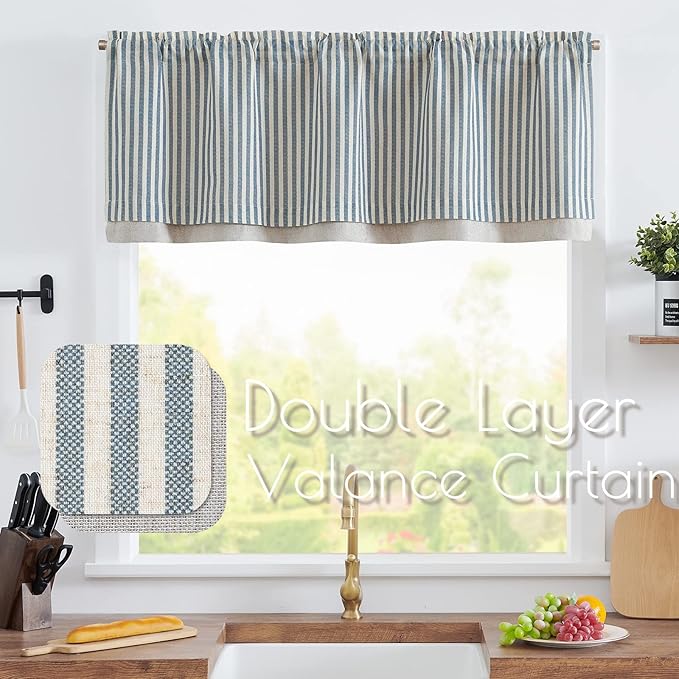 jinchan Linen Striped Valance for Windows 16 Inch Blackout Drapes for Small - Image 2