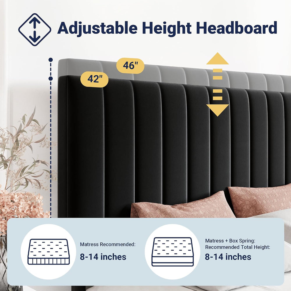 Allewie King Size Storage Bed Frame, Vertical Channel Tufted Adjustable Headb...