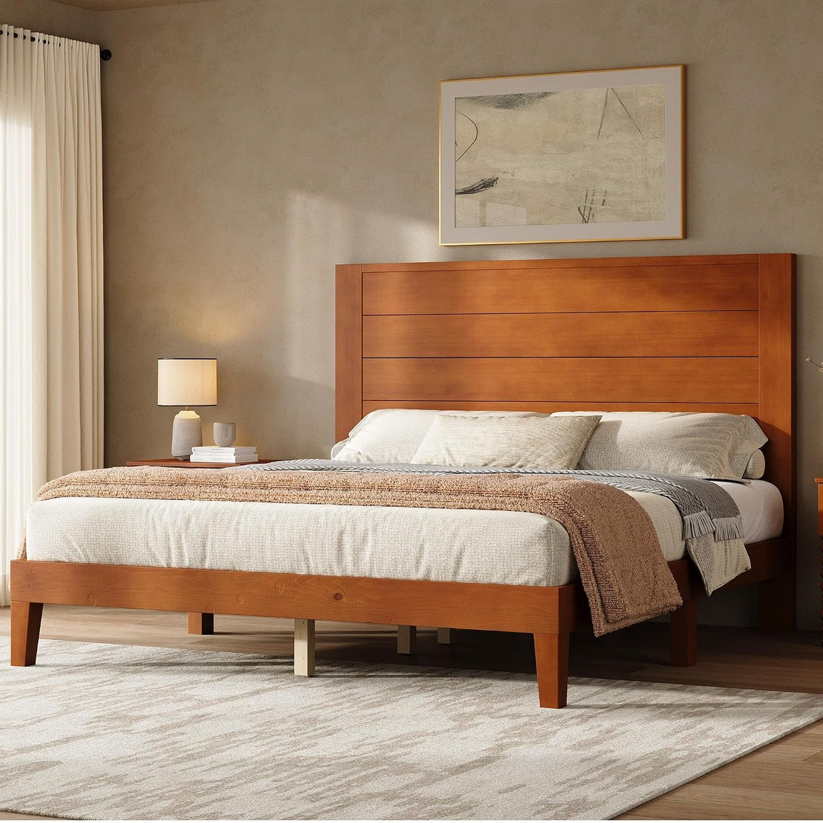 amerlife full size solid wood platform bed with, close-up detail