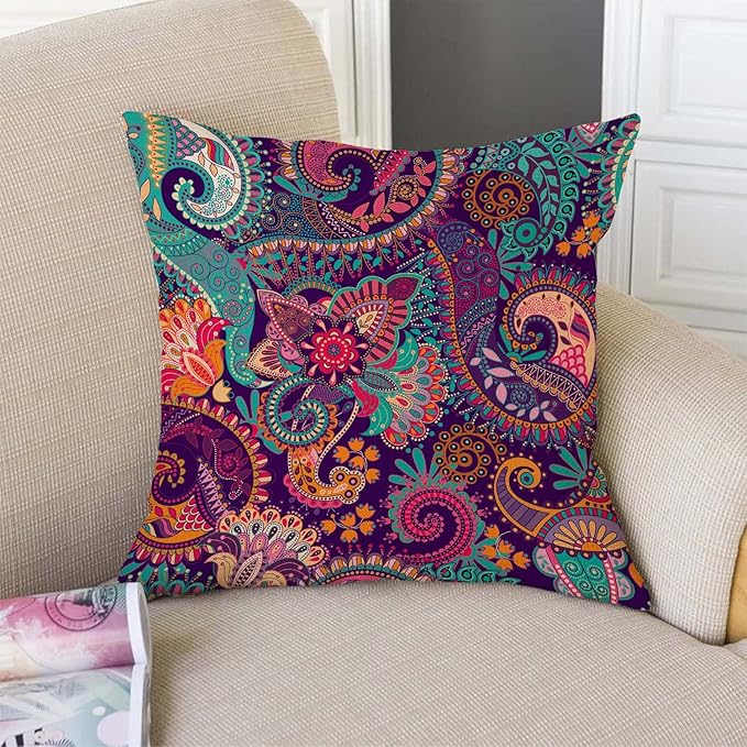 Colorful Ethnic Paisley Decorative Throw Pillow Cover, Boho Style Mandala - Image 2
