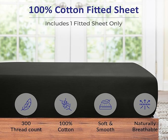 ROYALE LINENS 300 Thread Count 100% Long Staple Combed Cotton Fitted Sheet Twin - Image 3