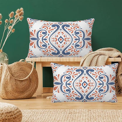 Throw Pillow Covers Blue and Orange Floral Pillow Covers 20x12 Inch Set of 2 - Image 6