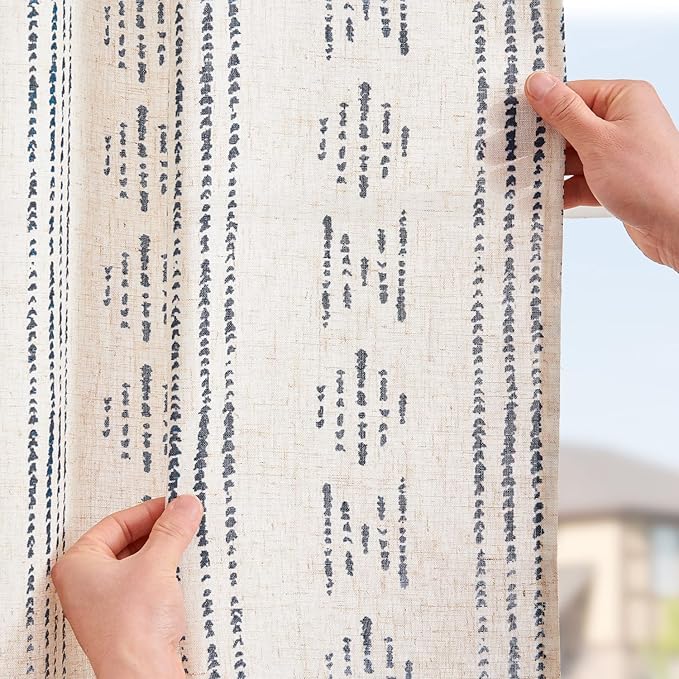 jinchan Boho Kitchen Curtains Linen Tier Curtains 20 Inch Bohemian Cafe Style - Image 6