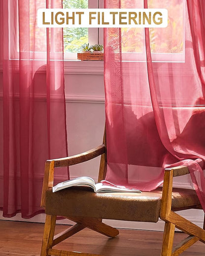 Foil Stripe Burgundy Sheer Curtains 96 inches Length 2 Panels - Image 5