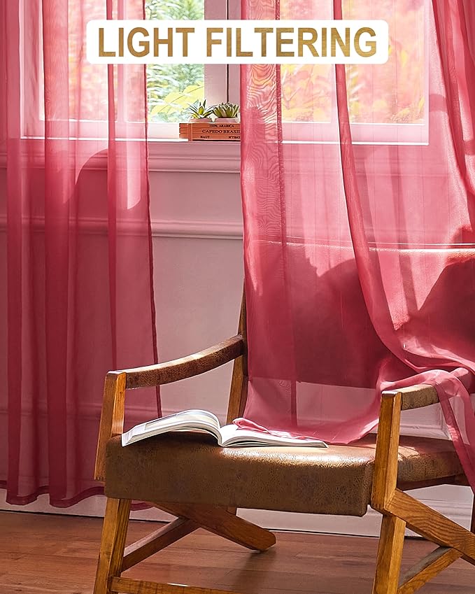 Foil Stripe Burgundy Sheer Curtains 104 inches Length 2 Panels - Image 5