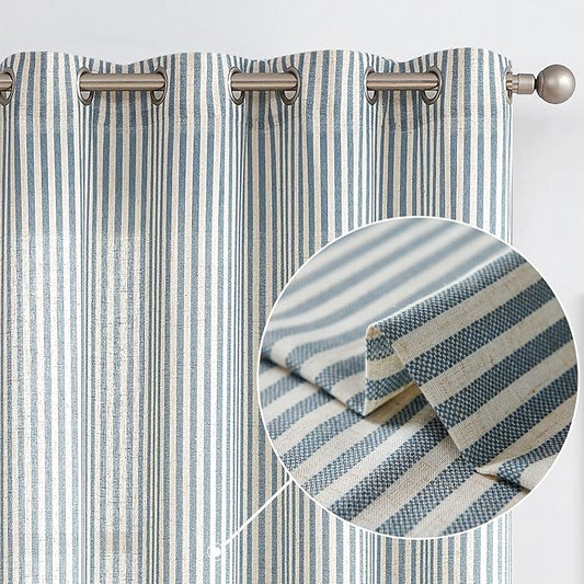 Vangao Linen Striped Curtains Boho Tickingstripe Light Filtering Window by Vangao