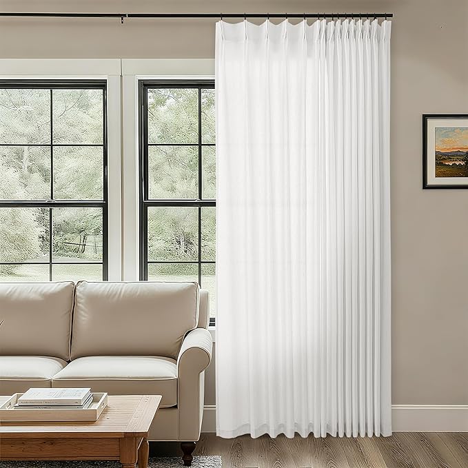 Ivory White Patio Sliding Door Curtains 100 Width 102 Inches Long Pinch Pleated by DUKIYO