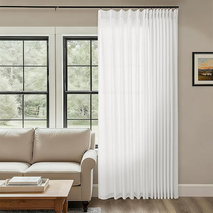 Ivory White Patio Sliding Door Curtains 100 Width 102 Inches Long Pinch Pleated by DUKIYO