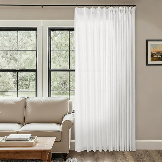 Ivory White Patio Sliding Door Curtains 100 Width 102 Inches Long Pinch Pleated by DUKIYO