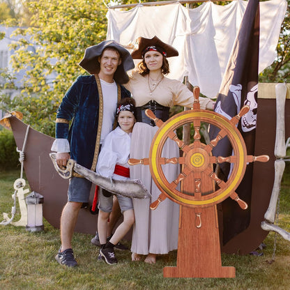 4 Feet Ship Wheel Cardboard Cutout Standup Nautical Party Decoration Large Pirate Ship Wheel Photography Prop Party Back Drops Halloween Decor