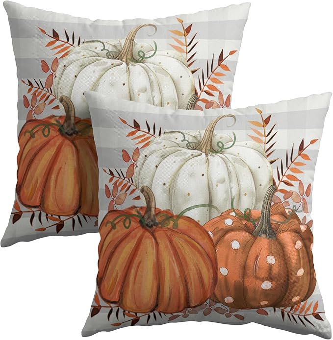 Fall Pumpkins Outdoor Pillows 18x18 Inch Set of 2 Autumn Harvest Pumpkin by Granbey