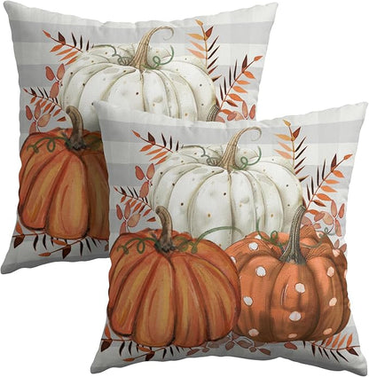 Fall Pumpkins Outdoor Pillows 16x16 Inch Set of 2 Autumn Harvest Pumpkin by Granbey