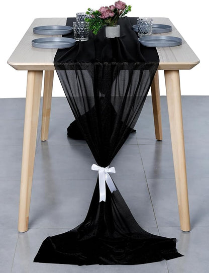 MDS Halloween Chiffon Table Runner - 10 Pack, 29 x 120 Inches, 10ft Each - Sheer Spooky Table Runners for Haunted House Parties, Trick-or-Treat Tables, Witchy Décor, Wedding & Events - Black