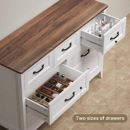 gizoon farmhouse 7 drawers dresser, white chest of, side view