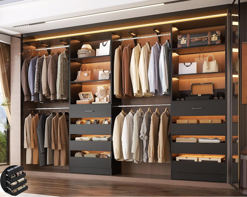 Aheaplus Closet System, Wood Closet Organizer System with 8 Drawers &4 Rods
