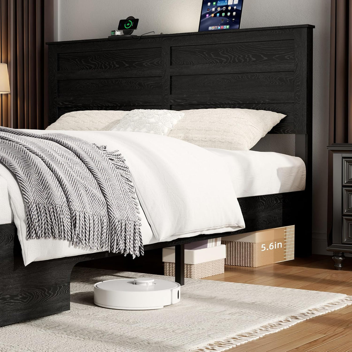 queen size wooden bed frame with headboard and, package contents