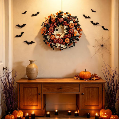 24" Fall Pumpkin Wreath Artificial Halloween Wreath for Front Door