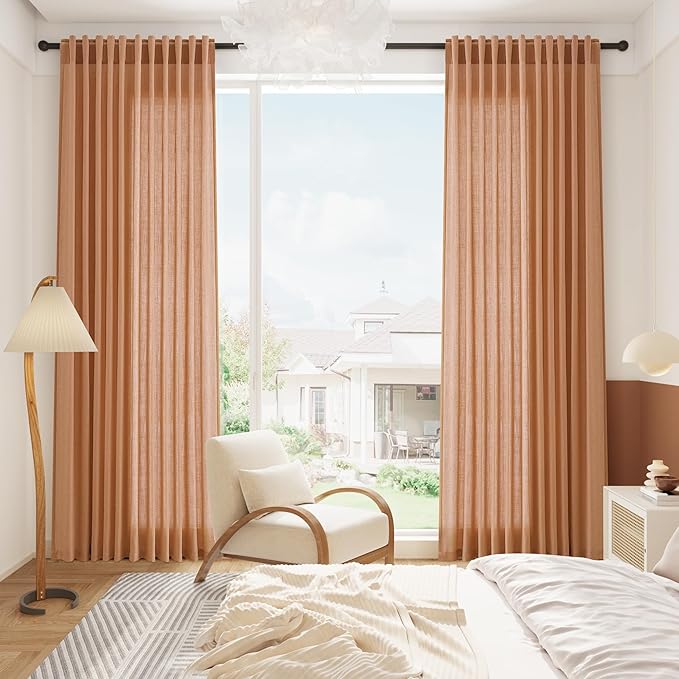 Nanspring Peach Quartz Boho Style Linen Blend Drapes 84 Inch Long 2 Panels Set - Image 8