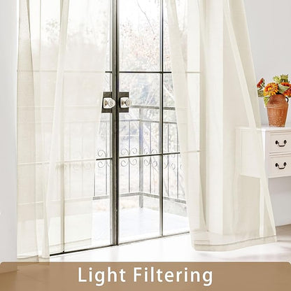 Natural Sheer Curtains 108 Inches Extra Long, Privacy Semi Sheer Curtains - Image 3