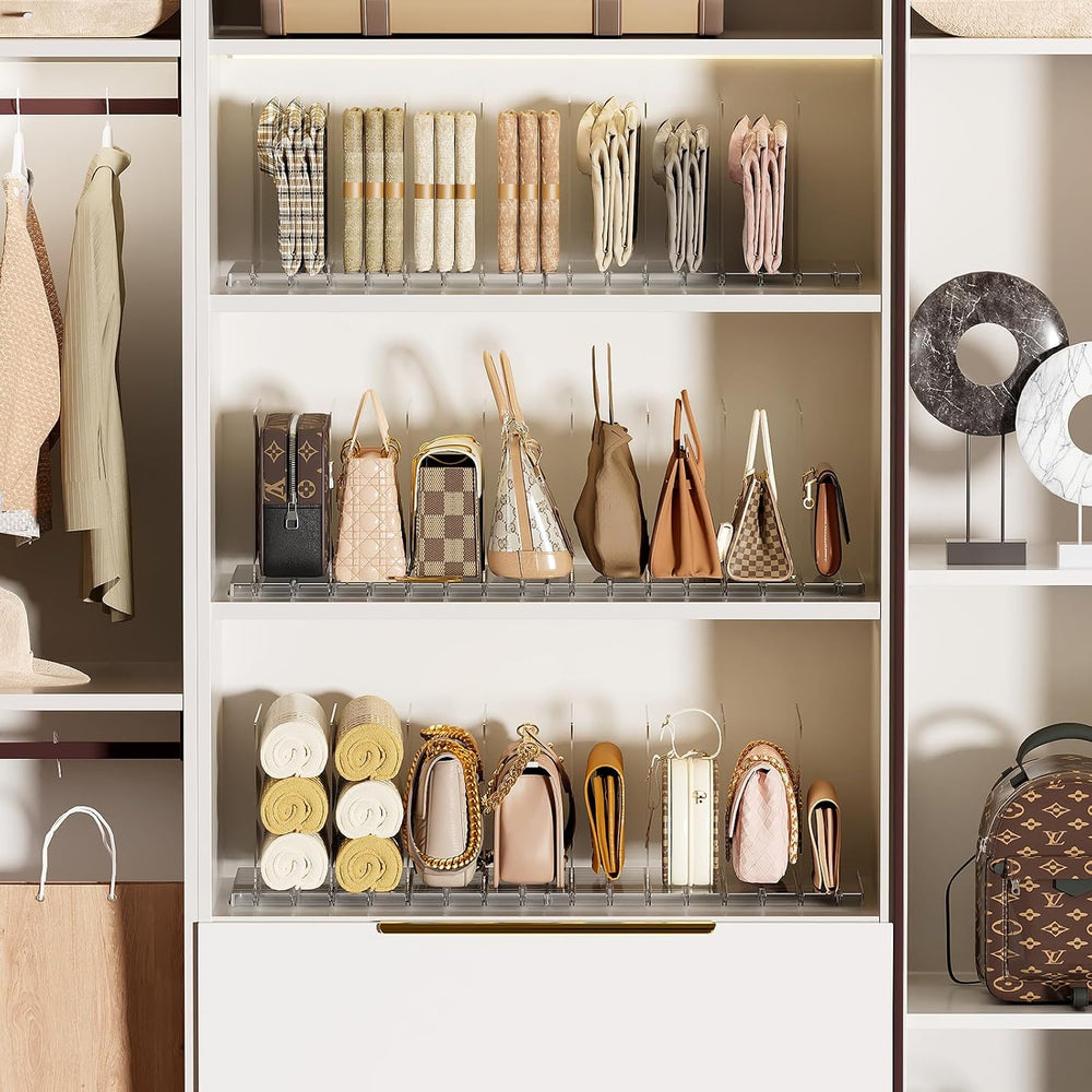 Stackable Bag & Purse Organizer for Closet Shelf Acrylic Shelf Dividers f...
