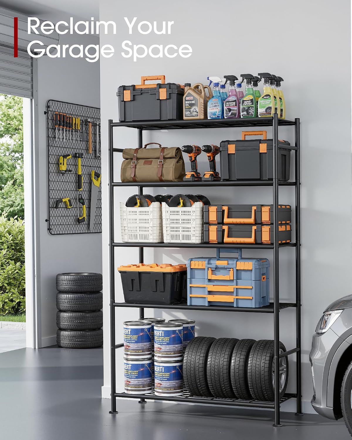 sakugi storage shelves - 5 tier shelf organizer, side view