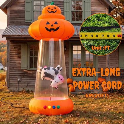 9 FT Halloween Inflatable Pumpkin, UFO Unique Alien Cow Abduction Design