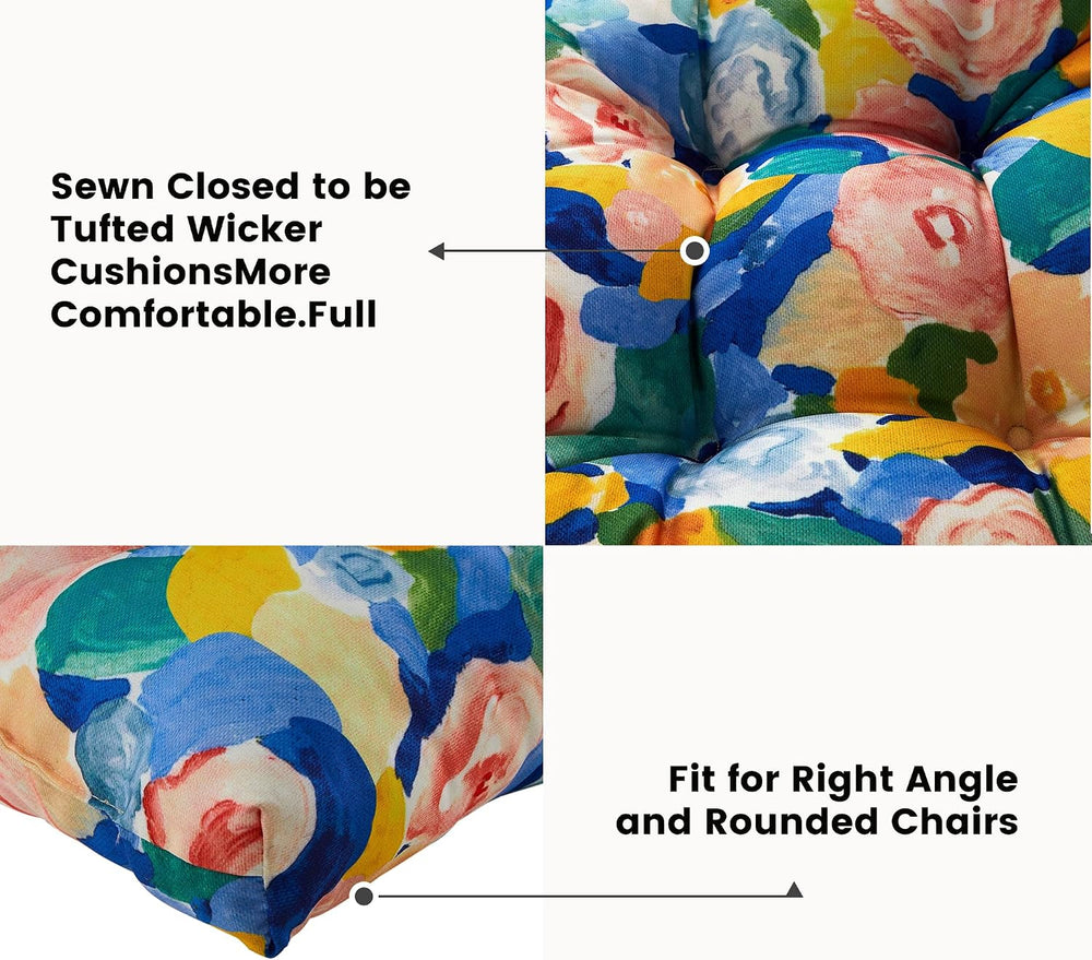 ARTPLAN 5 Piece Patio Loveseat Cushion Set 44x19 Wicker Pads Ties,Floral