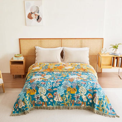 MSGKV Throw Blanket for Couch Cotton Cute Ocean Animals Blanket 50"x60" Sofa - Image 8