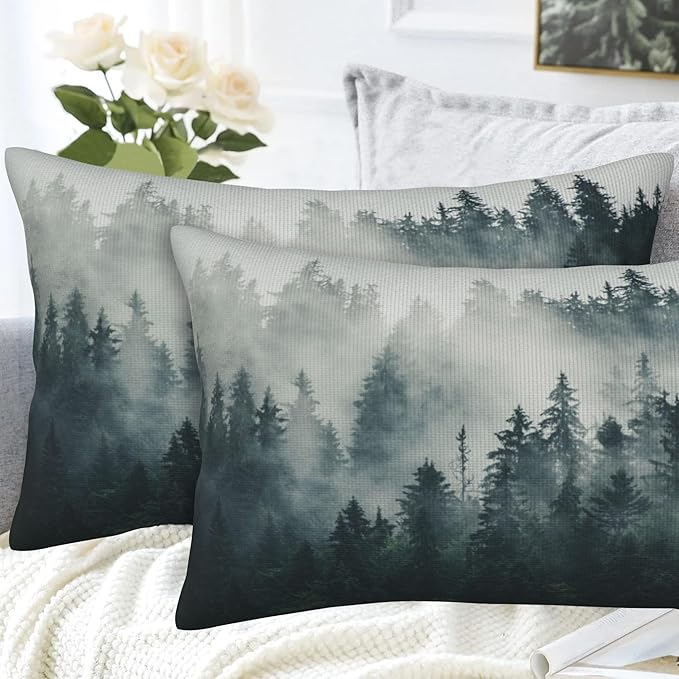 Misty Forest Throw Pillow Cover Case Foggy Forest Throw Pillows Set of 2 Super - Image 4
