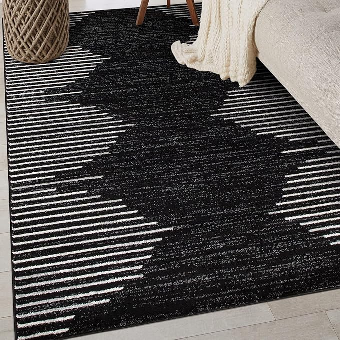 Rugshop Bohemian Stripe Stain Resistant High Traffic Living Room Kitchen by Rugshop