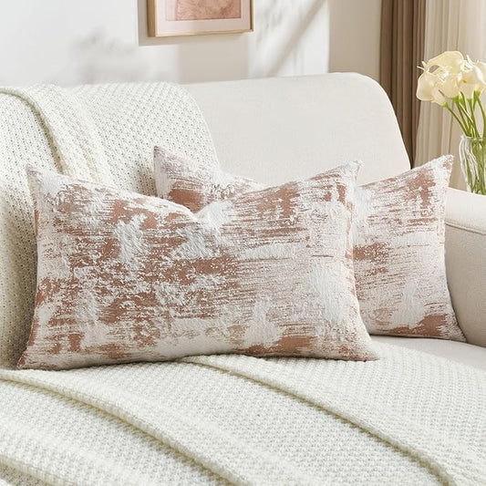 FUTEI Rust White Decorative Throw Pillow Covers 12x20 Inch Set of 2, Soft Faux by FUTEI