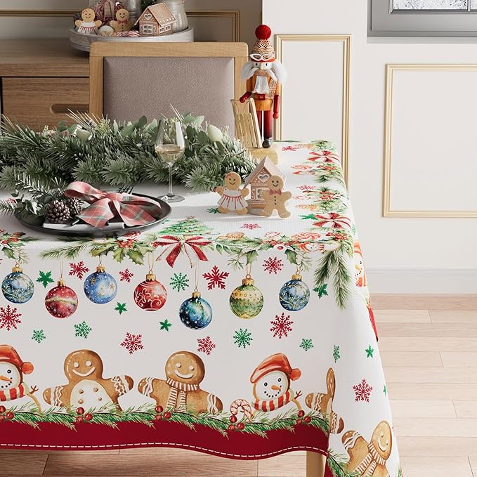 XCHI Gingerbread Man Snowman Tree Winter Tablecloth Rectangle Christmas Table - Image 2
