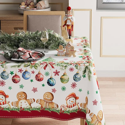 XCHI Gingerbread Man Snowman Tree Winter Tablecloth Rectangle Christmas Table - Image 2