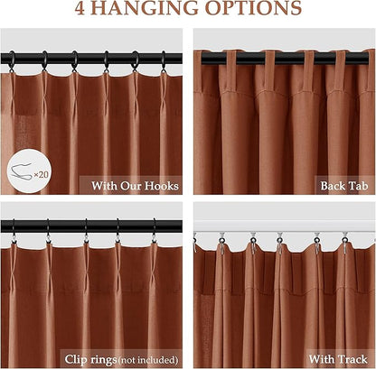 Terracotta Pinch Pleat Linen Curtains 96 Inch Length 2 Panels Set - Image 5
