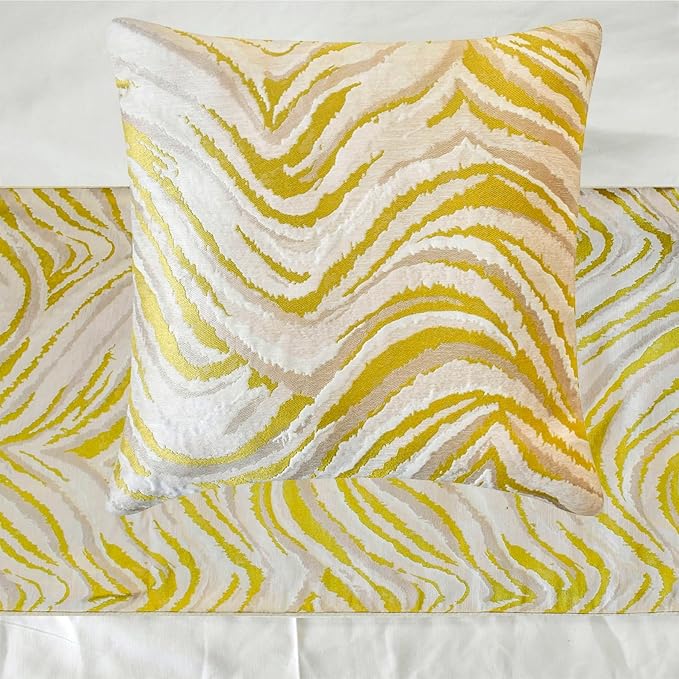 The HomeCentric King/Queen/Twin Yellow & Grey Decorative Bed Runner Twin - Image 2