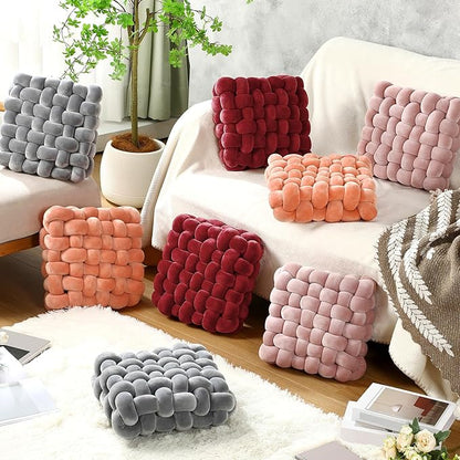 Wenqik 2 Pcs Knot Pillows Square Knotted Plush Throws Soft Accent Pillows - Image 5